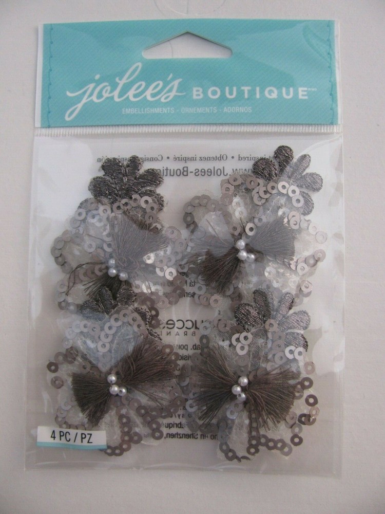 Jolee’s Boutique GREY SEQUINS FLORALS Embellishments NIP
