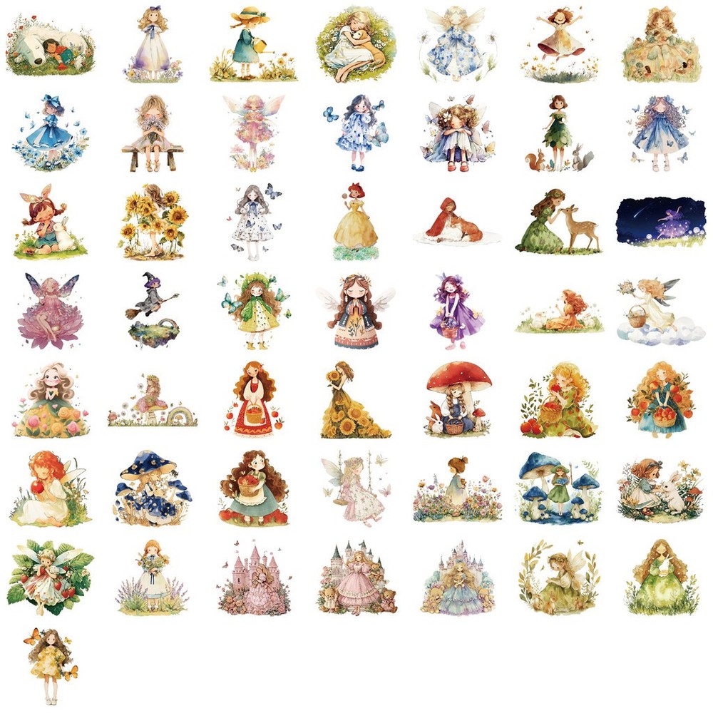50Pcs Clear Cartoon Fairy Tale Princess Stickers Waterproof Transparent PET Deca