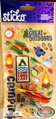 Sticko 26pcs Great Outdoors Camping Stickers Tent Canoe Fishing Scrapbook NEW