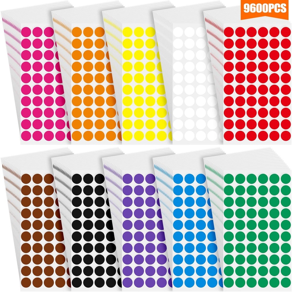 Epakh 9600 Pieces 1/2 Inch Round Color Circle Dot Sticker Labels 10 Assorted …