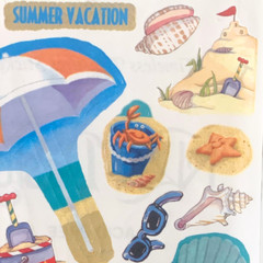 NRN Design sticker sheet, Summer Beach Vacation, Umbrella, Sea Shells, Sand
