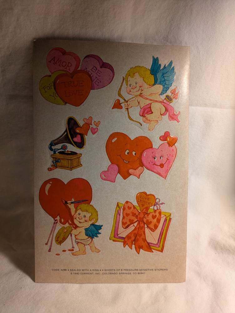 1980 Vintage Stickers Valentines Day Hearts Cupid Current Inc. Colorado Springs