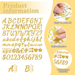 664pcs Gold Glitter Letter Stickers 8 Sheets Alphabet Numbers DIY Crafts Decor