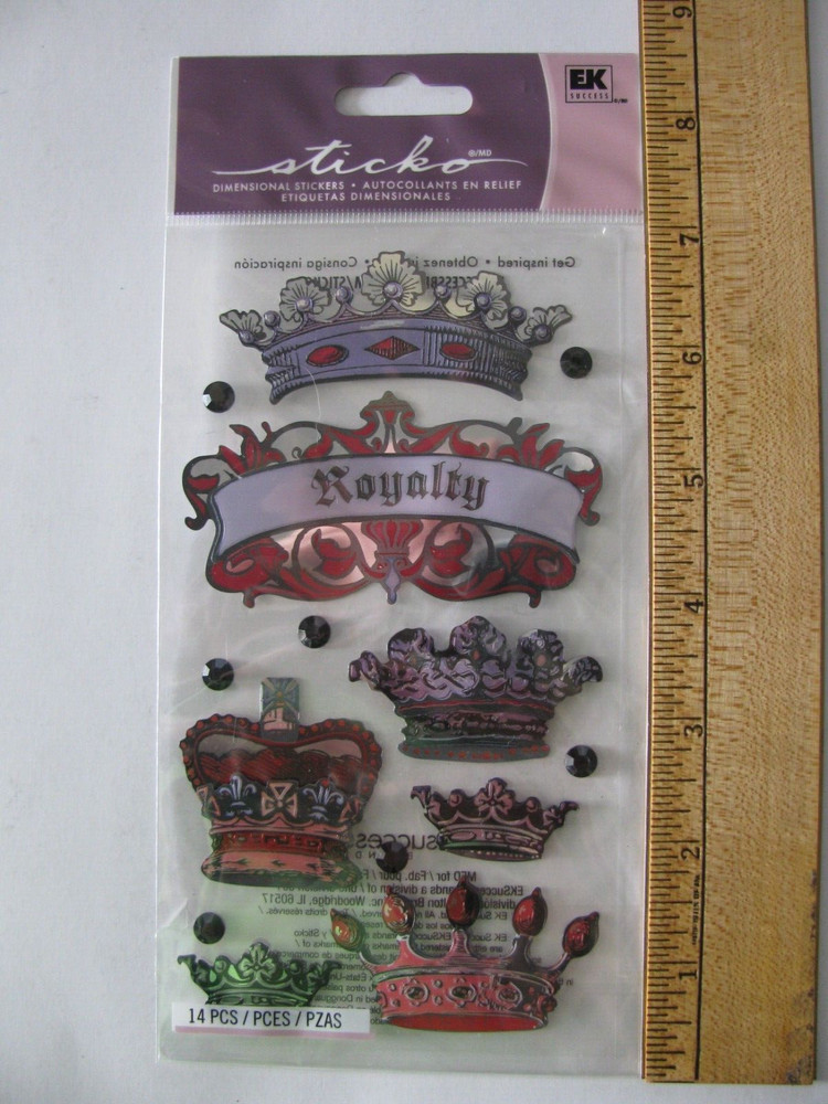 Sticko Stickers ROYALITY CROWNS & Rhinestones 14 Pieces NIP