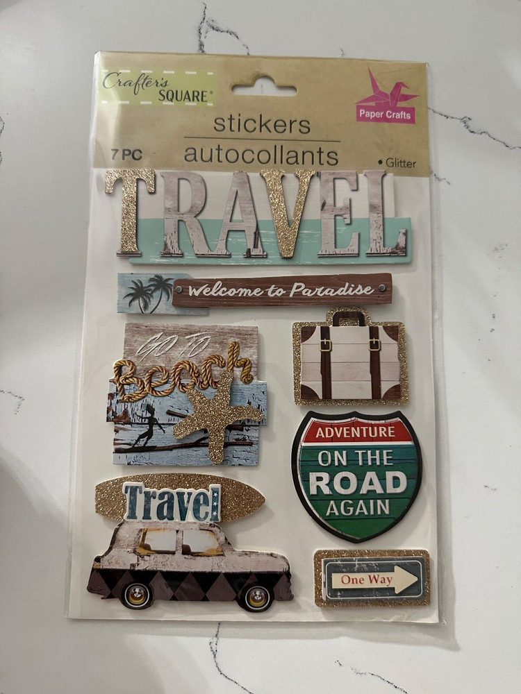 Crafter’s Square Dimensional 7PC Glitter Travel Paper Crafts Beach On The Road