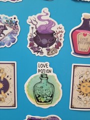 STICKERS x 10 Halloween Love Potion Witch Book Purple Crystal Vinyl Sticker HAL6