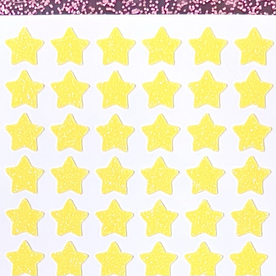 Yellow Glitter Star Sticker Sheet! – 1/4″ to 3 inch – Cute & Sparkly!