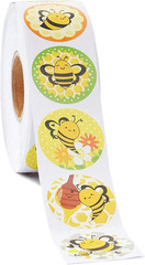 Bee Sticker Roll – 1000 Count, 1.5 in Round, Multicolor – Self-Adhesive Bumblebe