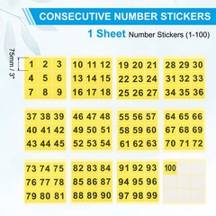 3″ Consecutive Number Stickers, 1 Set Self Adhesive Number Decals, Yellow
