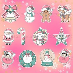 Pink Whimsical Christmas Sticker Set – 12 Piece