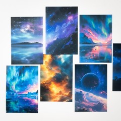 60 PCS Large Galaxy & Aurora Stickers Set – Aesthetic Sky for Scrapbooking, Jour