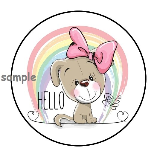 30 CUTE PUPPY & RAINBOW HELLO ENVELOPE SEALS LABELS STICKERS 1.5″ ROUND GIFTS