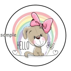 30 CUTE PUPPY & RAINBOW HELLO ENVELOPE SEALS LABELS STICKERS 1.5″ ROUND GIFTS