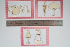 Claudine Hellmuth Laser Wood Die Cut Set Embellishments w/Rub On Transfers OOP