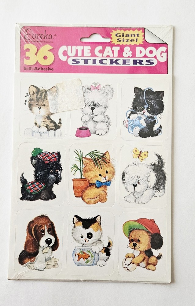 Vtg Cute Cat Dog Stickers NIP Eureka Paper Magic Group Puppy Kittens pets