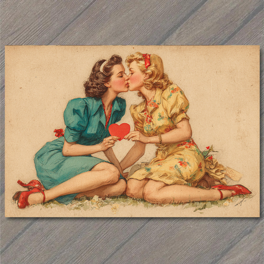 STICKER Retro Romantic Women Kiss Heart Floral Love