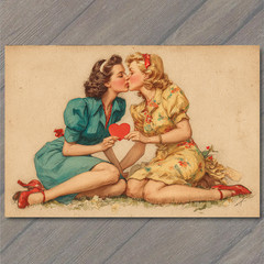 STICKER Retro Romantic Women Kiss Heart Floral Love