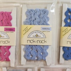 NEW Lot 7 Pkgs Doodlebug Design Ribbon Rick-Rack Stitched Grosgrain Pink Blue -B