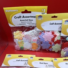 K&Designs Mixed Lot Craft Accessories Wood Shapes Fabric Appliques Flowers