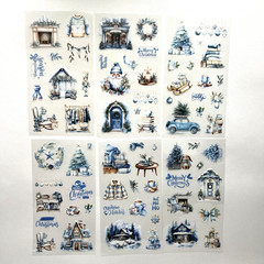 Christmas Stickers 6 Sheets Blue Junk Journal Collage Planner Scrapbooking Cards