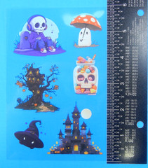 Halloween Clear Decal Sticker Sheet Style 8 Skeletons & Haunted Houses