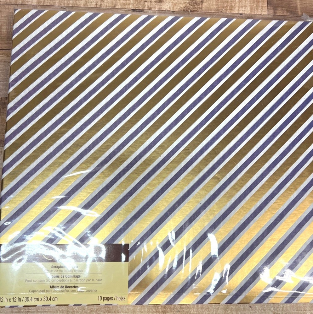 NIP Recollections Scrapbook Blue, Gold Striped