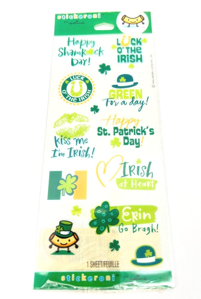 NEW Hallmark Stickeroni St Patrick’s Day Irish Phrases 12 Stickers ~ 1 Sheets