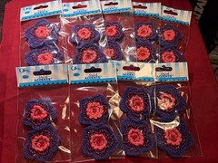 18 pcs (9 pks) Offray Stylish Accents Beaded Crochet Purp/Pink Flowers 51169 NEW