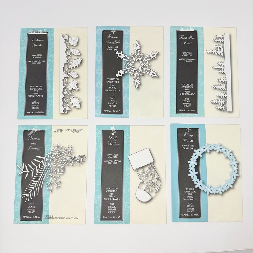 Memory Box Dies LOT of 6 Christmas Snowflake Autumn Border Stocking Pine Tree