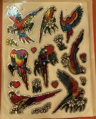 NOS Vintage 80s Prismatic Twinkle Stickers Parrots Sparkle Glimmer sheet white