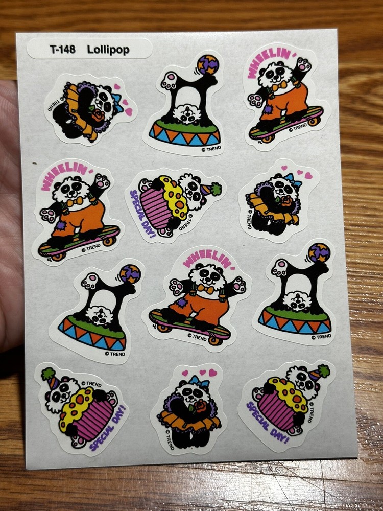 Vintage 90s Silly Panda Scratch N’ Sniff Stickers Lollipop Smell T-148 HTF Trend