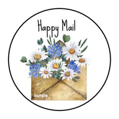 30 HAPPY MAIL FLORAL ENVELOPE SEALS LABELS STICKERS 1.5″ ROUND DAISIES LETTER