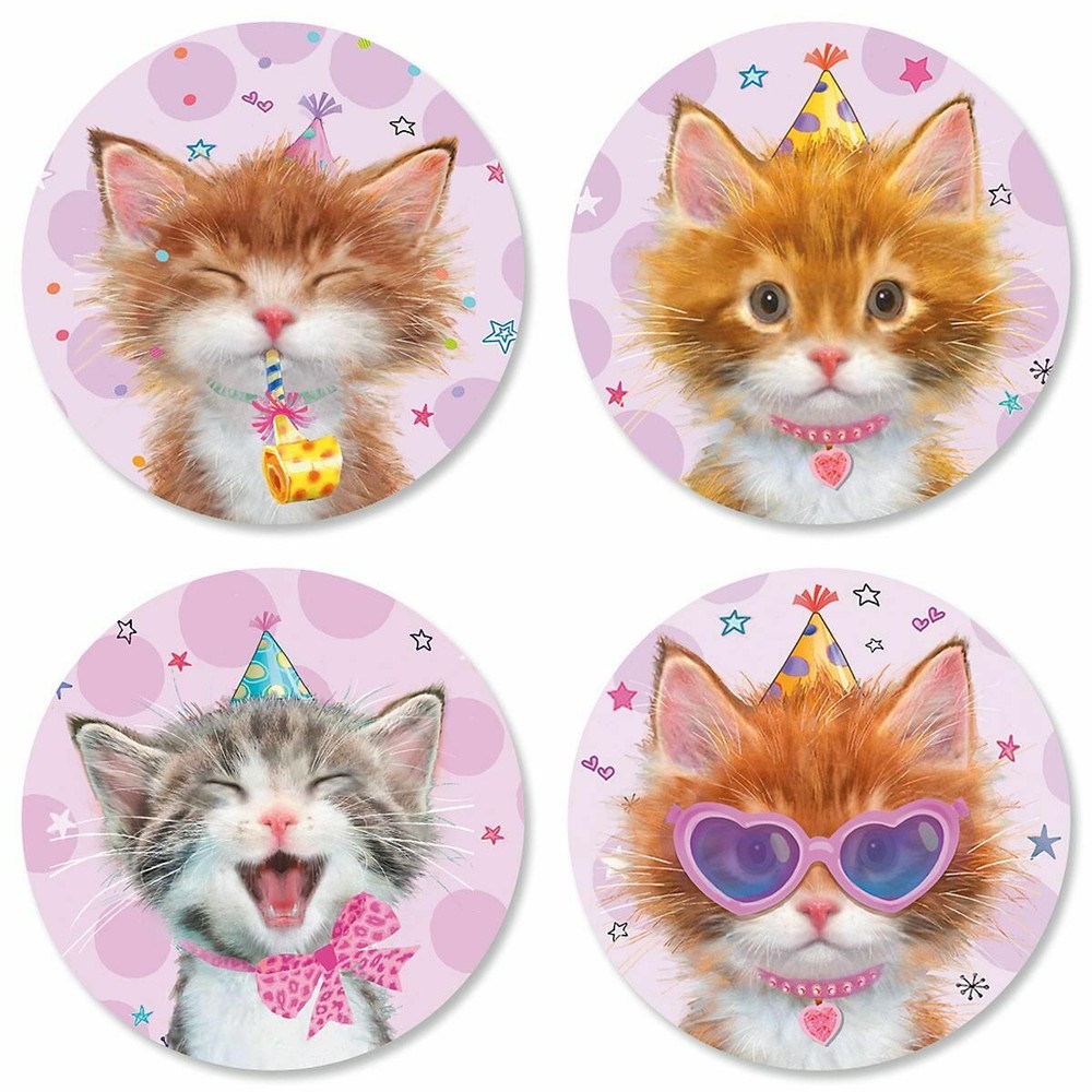 11″ x 3 5/8″ Sheet of 12 BIRTHDAY KITTEN KITTY CAT Card Seals #8 USA MADE
