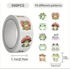 500 pcs Sticker Seals Roll Animal Cute Sweet Frogs Semi Gloss Self Adhesive NEW