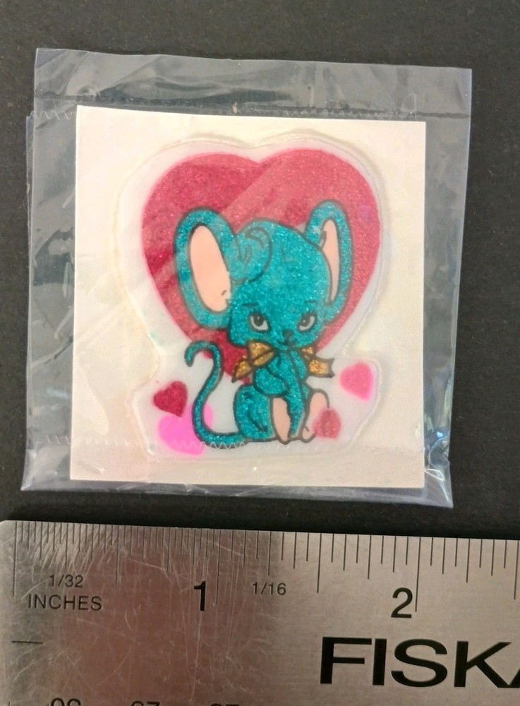 Vintage Stickers Heart Mouse Glitter Puffy Sticker Mod VTG 80s VENDING Taiwan