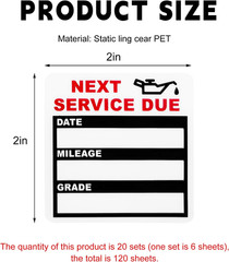 120 PCS Oil Change Stickers Static Cling, 2�2 Inches Next Service Due Stickers F