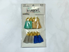 The Paper Studio Leather Tassels 8 Piece Teal Tan Blue Gray
