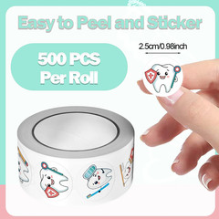1Roll 500pcs Dental Care Stickers 2.5cm DIY Teeth Decals Labels Roll – NEW