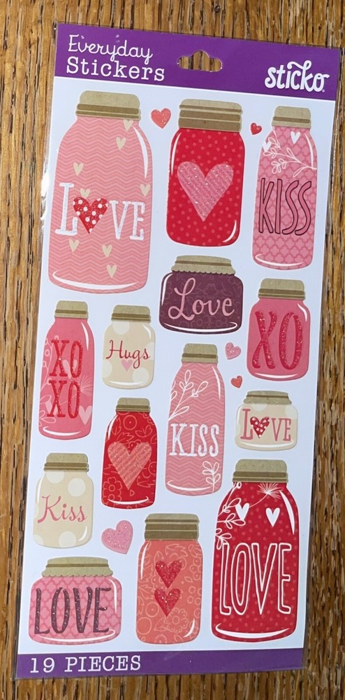 Sticko Crafts Mason Jar Love Jars Kiss XOXO Hearts Valentines Wedding Stickers