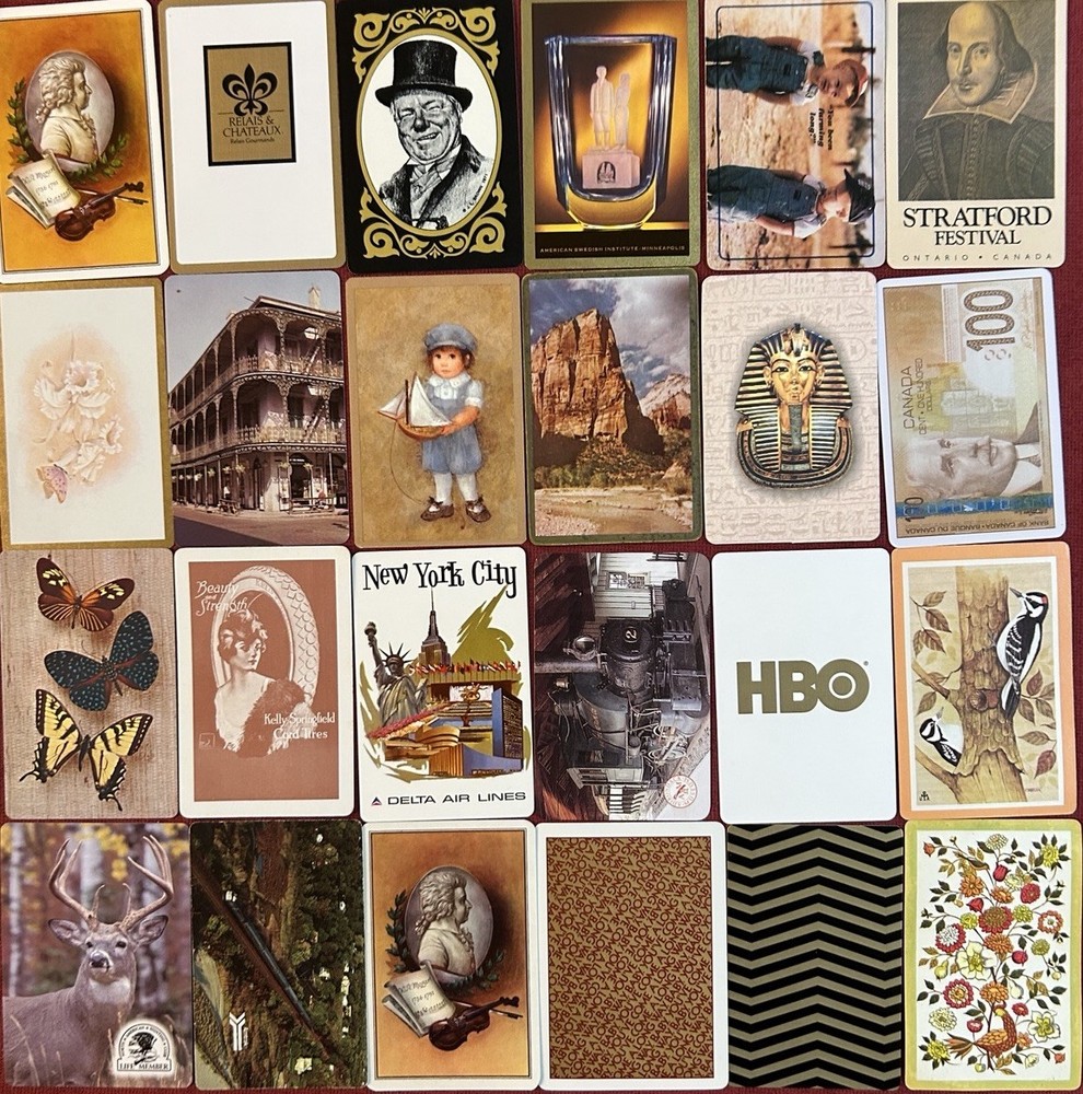 Single Playing Cards LOT of 24 BROWN YELLOW Art Nature Deco Some VTG ephemera