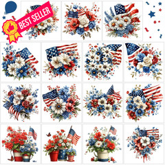 Harloon 15 Sheets 4th of July Patriotic Flower 5.9 x inches, Multicolor