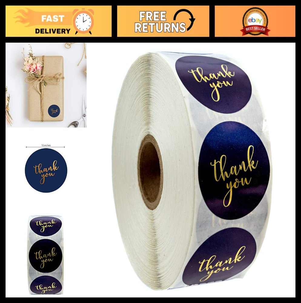Navy Gold Foil Thank You Stickers – 1000 Round Gratitude Labels for Weddings, Gi