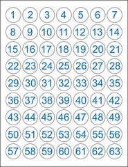 Consecutive Number Stickers 1-63 or 64-126 Sequential 1″ Round Circle Labels