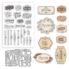 Vintage Words Clear Stamp and Die Cut Set for DIY Card Making 4.3 x 6.3 Inches