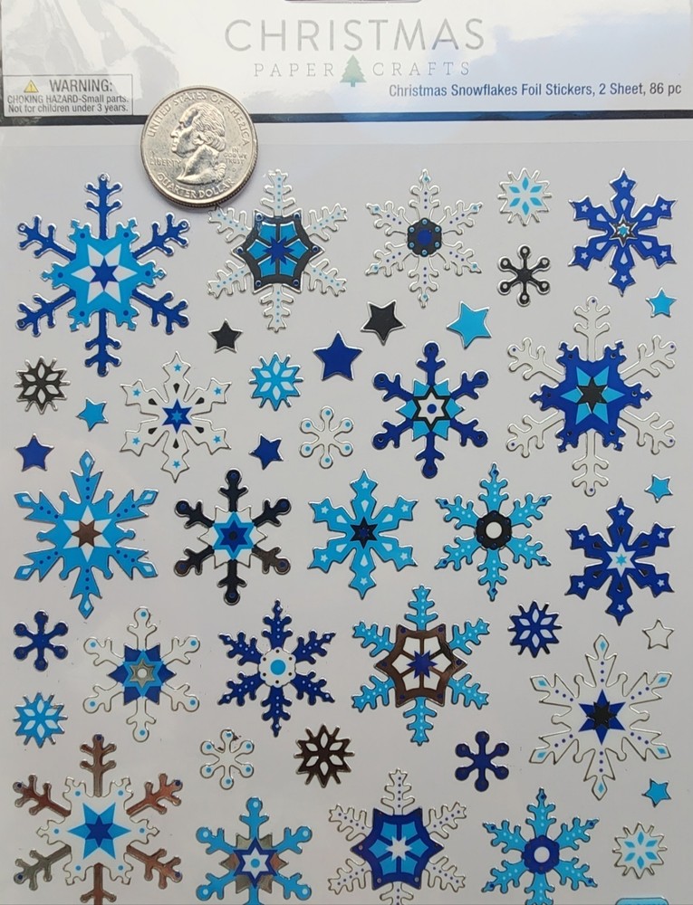Christmas Snowflakes Foil Stickers – 2 Sheets 86 Pieces- Christmas Paper Crafts