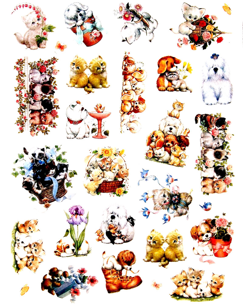 ADORABLE MOREHEAD PUPPY KITTEN DOG CAT STICKERS SEALS 8″X10″ Full Sheet #25