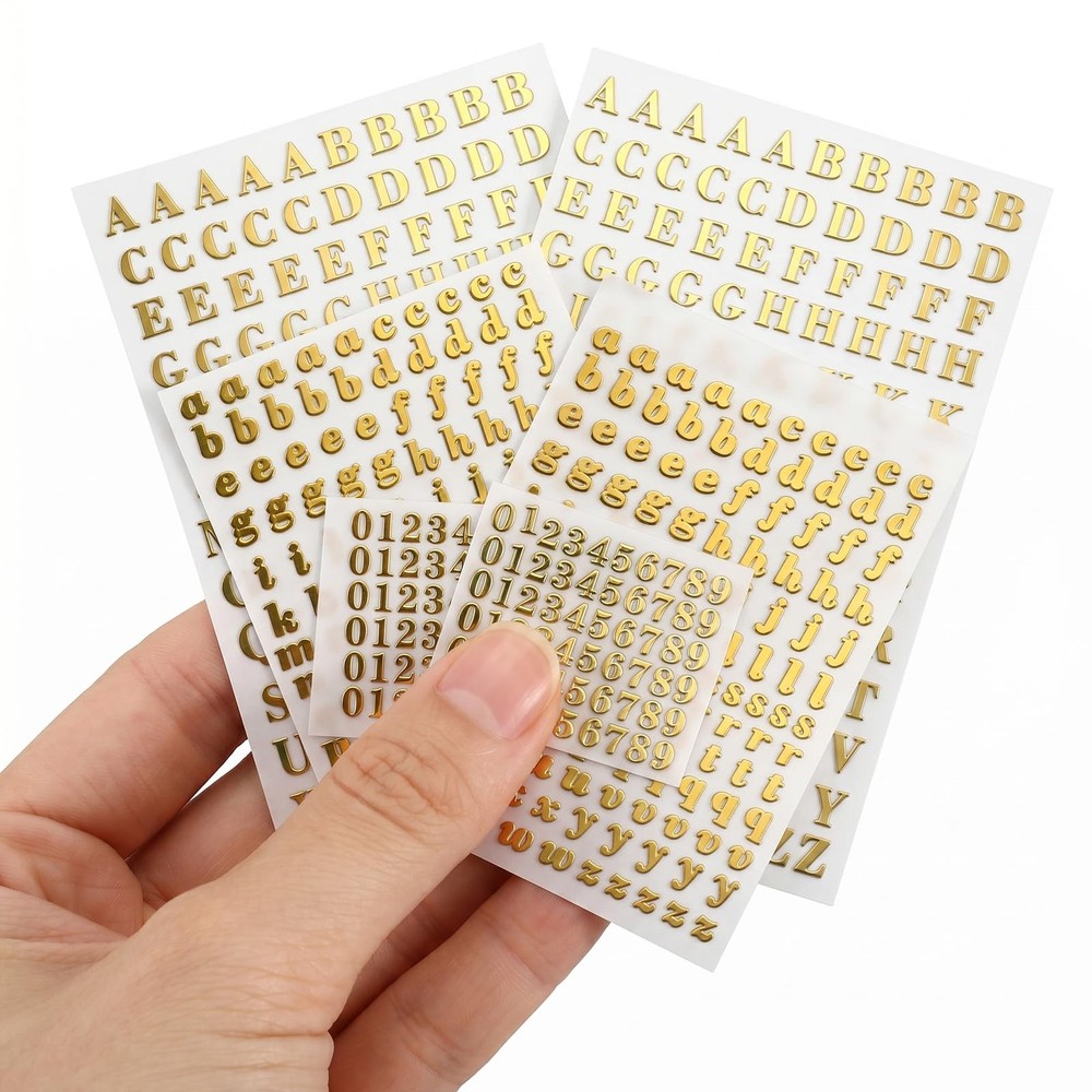 Small Metal Letter Number Stickers, 6 Sheets Gold Sticker Letters