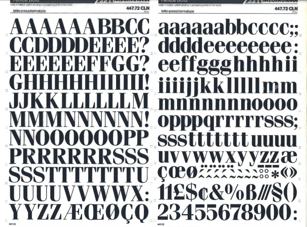MECANORMA Transfer Lettering 447.72 CLN Letraset #612 FENICE BOLD 20mm
