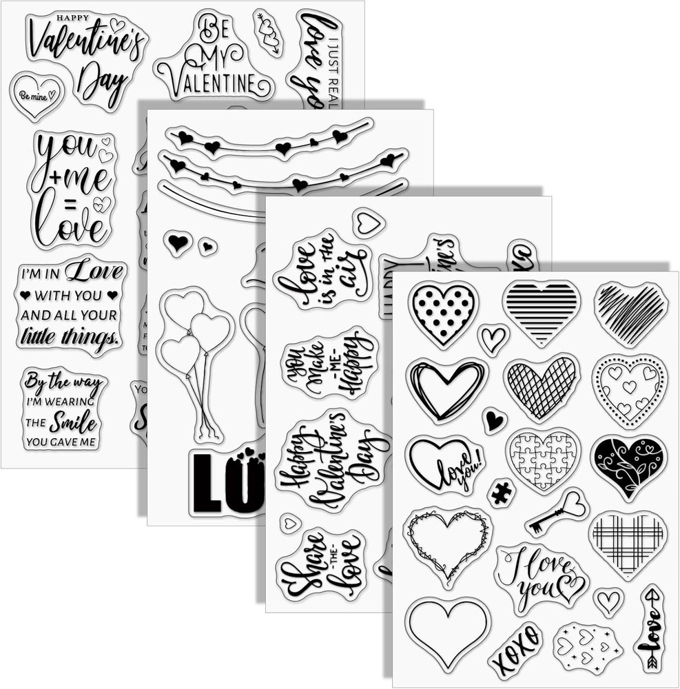 4 Sheets Valentines Day Sentiment Clear Stamps Love Hearts Silicone Transparent