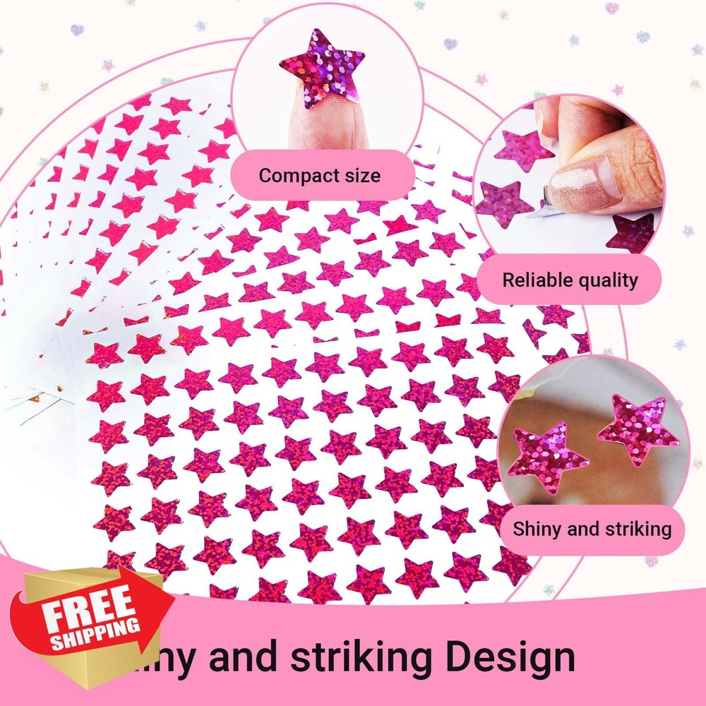 2100 Pcs Pink Glitter Star Stickers Reward Chart 30 Sheets